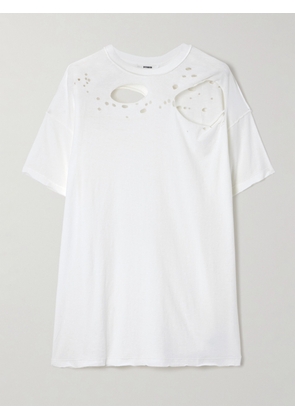 INTERIOR - Mandy Cutout Distressed Cotton-jersey T-shirt - White - x small,small,medium,large,x large