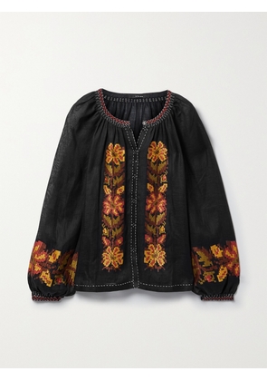 Vita Kin - Tasya Embellished Embroidered Linen Blouse - Black - x small,small,medium