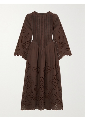 Vita Kin - Luna Embroidered Broderie Anglaise Linen Midi Dress - Brown - x small,small,medium,large