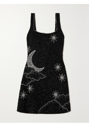 Clio Peppiatt - Lucina Embellished Stretch-mesh Mini Dress - Black - xx small,x small,small,medium,large,x large