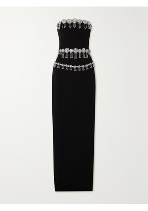 Clio Peppiatt - Brooch Strapless Crystal-embellished Crepe Maxi Dress - Black - x small,small,medium,large,x large