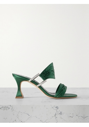 Manolo Blahnik - Chinap 70 Crystal-embellished Gathered Satin Mules - Green - IT36,IT36.5,IT37,IT37.5,IT38,IT38.5,IT39,IT39.5,IT40,IT40.5,IT41,IT42,IT43