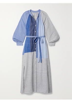 lemlem - + Net Sustain Makeda Belted Color-blocked Cotton-blend Maxi Dress - Blue - x small,small,medium,large