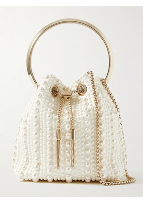 Jimmy Choo - Bon Bon Faux Pearl-embellished Satin Bucket Bag - White - One size