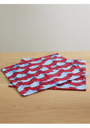 La DoubleJ - Set Of Two Printed Linen Placemats - Blue - One size