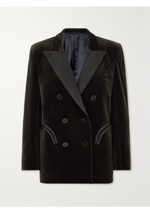 BLAZÉ Milano - Everynight Double-breasted Silk-satin Trimmed Cotton-velvet Blazer - Brown - 00,1,2,3,4