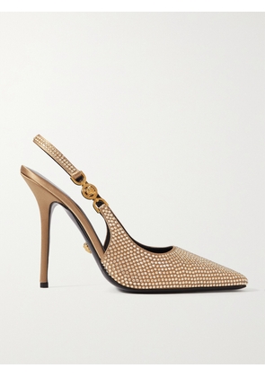 Versace - Embellished Satin Slingback Pumps - Brown - IT35,IT35.5,IT36,IT36.5,IT37,IT37.5,IT38,IT38.5,IT39,IT39.5,IT40,IT40.5,IT41