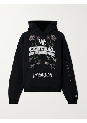 Conner Ives - Crystal-embellished Printed Cotton-jersey Hoodie - Black - x small,small,medium,large