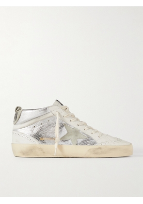 Golden Goose - Mid Star Distressed Suede-trimmed Metallic Snake-effect Leather Sneakers - Silver - IT35,IT36,IT37,IT38,IT39,IT40,IT41,IT42