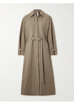 LAUREN MANOOGIAN - Belted Cotton And Linen-blend Trench Coat - Green - 1,2