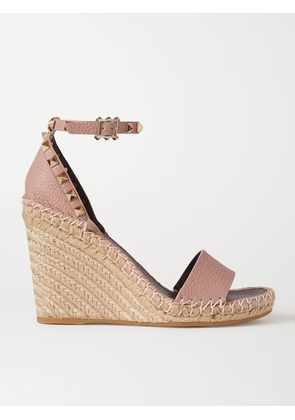 Valentino Garavani - Rockstud 105 Textured-leather Espadrille Wedge Sandals - Neutrals - IT35,IT36,IT37,IT38,IT39,IT40,IT41,IT42