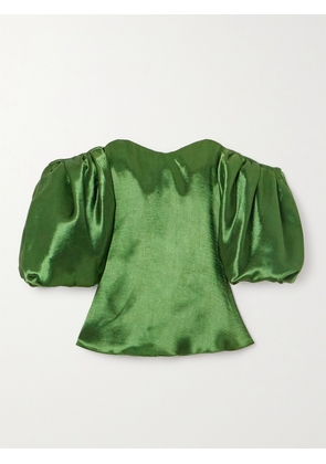 CAROLINE CONSTAS - Paloma Off-the-shoulder Satin Top - Green - x small,small,medium,large,x large