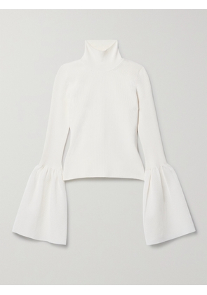 Altuzarra - Dana Jersey-trimmed Ribbed Stretch-knit Turtleneck Sweater - White - x small,small,medium,large,x large