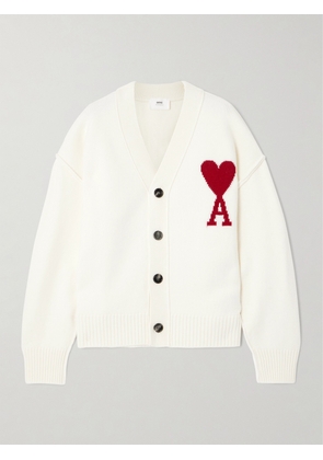 AMI PARIS - Adc Intarsia Merino Wool Cardigan - Off-white - xx small,x small,small,medium,large,x large,xx large
