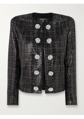 Balmain - Crystal-embellished Sequined Tweed Jacket - Black - FR 34,FR 36,FR 38,FR 40,FR 42,FR 44,FR 46