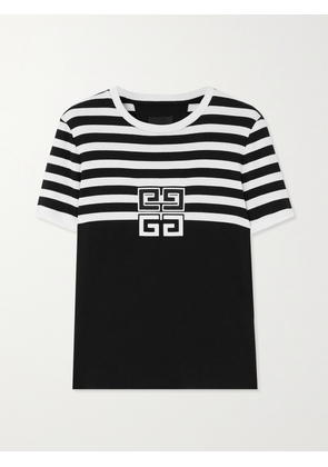 Givenchy - Appliquéd Striped Cotton-jersey T-shirt - Black - x small,small,medium,large,x large