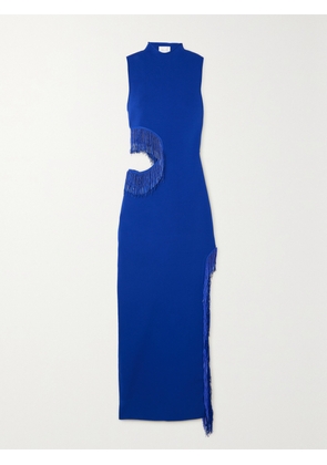 Galvan - Nova Beaded Fringed Cutout Jersey Gown - Blue - x small,small,medium,large,x large