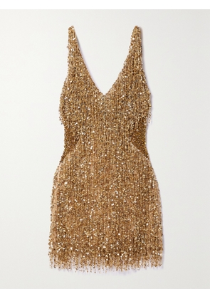 NAEEM KHAN - Gatsby Embellished Tulle Mini Dress - Gold - US2,US4,US6,US8,US10,US12