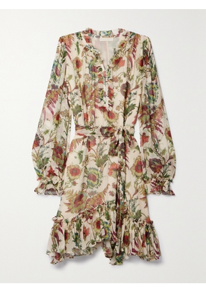 Ulla Johnson - Anais Ruffled Floral-print Silk-crepon Mini Dress - Neutrals - US00,US0,US2,US4,US6,US8,US10,US12,US14,US16