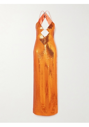 Galvan - Kite Cutout Sequined Satin Maxi Dress - Orange - FR 34,FR 36,FR 38,FR 40,FR 42,FR 44