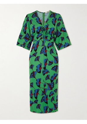 DIANE VON FURSTENBERG - Valerie Printed Gathered Jersey Dress - Green - xx small,x small,small,medium,large,x large