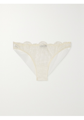 I.D. SARRIERI - + Net Sustain Tubereuse Blanche Scalloped Embroidered Tulle Brazilian Briefs - Cream - x small,small,medium,large,x large,xx large