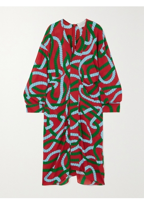 AZ FACTORY - Draped Printed Crepe De Chine Midi Dress - Red - FR 34,FR 36,FR 38,FR 40,FR 42