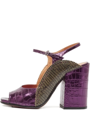 Dries Van Noten Pre-Owned 2024 100mm crocodile-embossed sandals - Purple