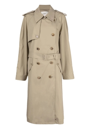 Goen.J contrast-panel double-breasted trench coat - Brown