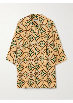 BODE - Greer Quincy Gathered Printed Crepe Mini Shirt Dress - Yellow - x small,small,medium,large,x large