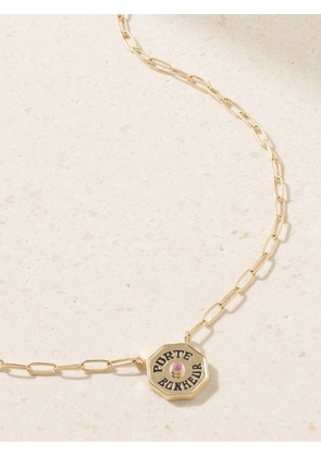 Marlo Laz - Wee Porte Bonheur Coin 14-karat Gold, Enamel And Sapphire Necklace - One size