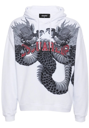 DSQUARED2 dragon-print cotton hoodie - White