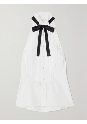 Ralph Lauren Collection - Sorrento Embellished Bow-detailed Pleated Cotton-poplin Halterneck Top - White - US0,US2,US4,US6,US8,US10,US12,US14,US16