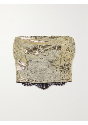 Dolce & Gabbana - Cropped Strapless Lace And Sequined Tulle Bustier Top - Gold - IT36,IT38,IT40,IT42,IT44,IT46,IT48