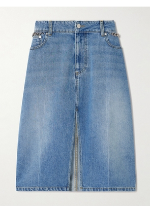 Stella McCartney - + Net Sustain Chain-embellished Denim Midi Skirt - Blue - xx small,x small,small,medium,large,x large