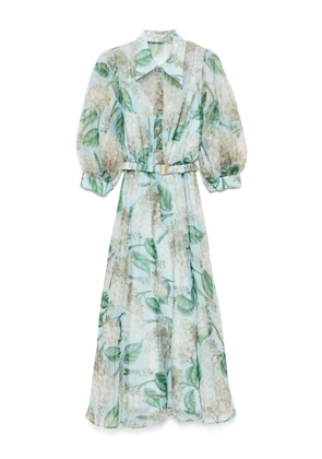 NISSA printed organza midi dress - Blue