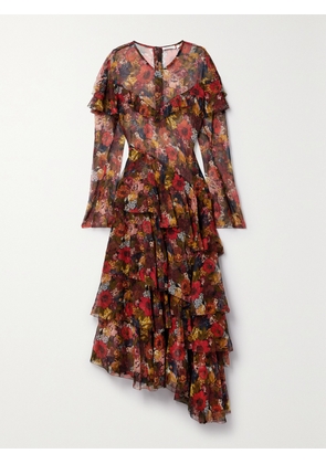 DÔEN - Alouette Asymmetric Ruffled Floral-print Silk-georgette Midi Dress - Multi - xx small,x small,small,medium,large,x large