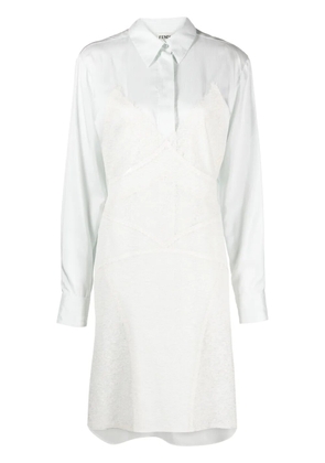 FENDI lace-detail silk shirtdress - White