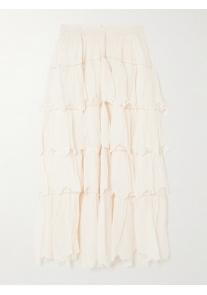 LOVESHACKFANCY - Cunningham Tiered Embroidered Pointelle-trimmed Cotton-blend Gauze Maxi Skirt - White - x small,small,medium,large