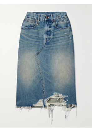 R13 - Jesse Distressed Denim Midi Skirt - Blue - 24,25,26,27,28,29,30,31