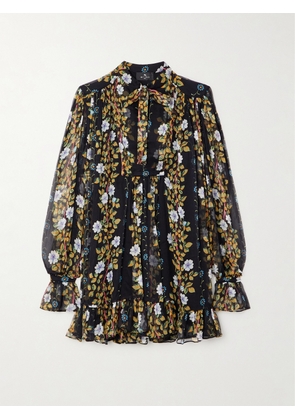 Etro - Tie-neck Floral-print Silk-crepon Mini Dress - Black - IT36,IT38,IT40,IT42,IT44,IT46,IT48