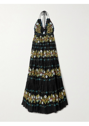 Etro - Halterneck Tiered Floral-print Cotton-voile Maxi Dress - Black - IT38,IT40,IT42,IT44,IT46,IT48