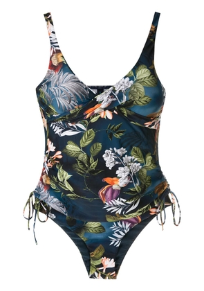 Lygia & Nanny Bruma-print ruched swimsuit - Blue