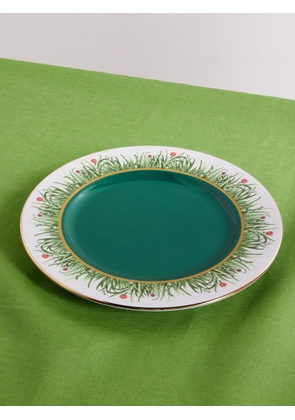 La DoubleJ - 31cm Gold-plated Painted Porcelain Charger Plate - Green - One size
