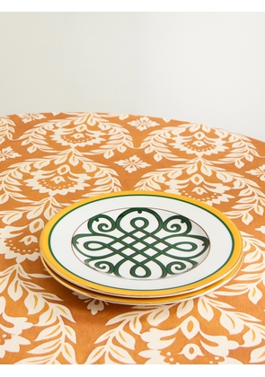 La DoubleJ - Set Of Two Gold-plated Painted Porcelain Dinner Plates - Green - One size