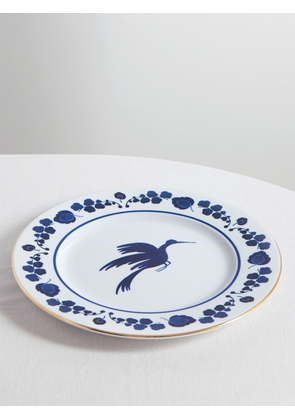 La DoubleJ - 31cm Gold-plated Painted Porcelain Charger Plate - Blue - One size