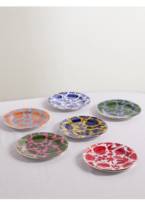 La DoubleJ - Set Of Six 20cm Gold-plated Porcelain Dessert Plates - Multi - One size