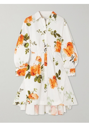 Erdem - Asymmetric Pleated Floral-print Cotton-poplin Mini Shirt Dress - White - UK 4,UK 6,UK 8,UK 10,UK 12,UK 14,UK 16,UK 18,UK 20