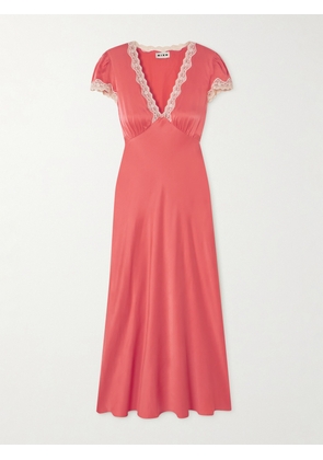 RIXO - Clarice Lace-trimmed Appliquéd Silk-satin Midi Dress - Orange - UK 6,UK 8,UK 10,UK 12,UK 14,UK 16,UK 18,UK 20