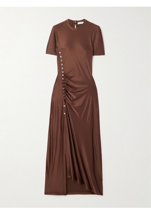 RABANNE - Embellished Stretch-satin Maxi Dress - Brown - FR 34,FR 36,FR 38,FR 40,FR 42,FR 44